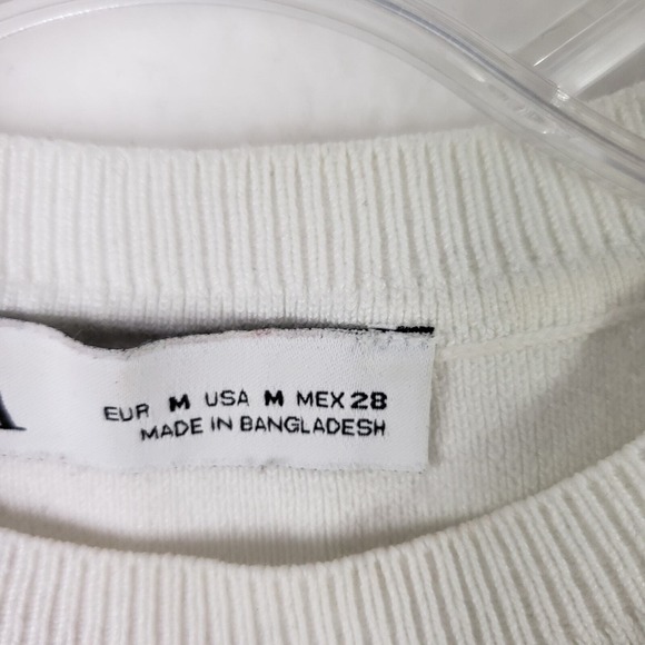 Zara Cropped Tank Top Womens Medium White Knit Crewneck Sleeveless Casual Basic - Picture 4 of 8